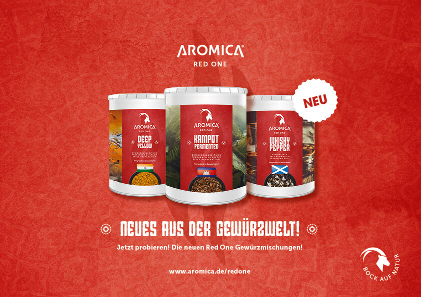 NEU: AROMICA RED ONE * Neues aus der Gewürzwelt! * Jetzt probieren! Die neuen Red One Gewürzmischungen! * www.aromica.de/redone * BOCK AUF NATUR